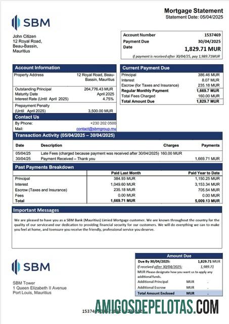 realista Maurício SBM Bank (Maurício) Declaração de hipoteca limitada Word e modelo PDF